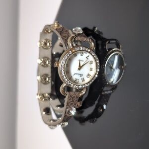 💠OSIROCK Quartz Wrap Bracelet Watch Faux Leather Faux Diamond Gold Rhinestone